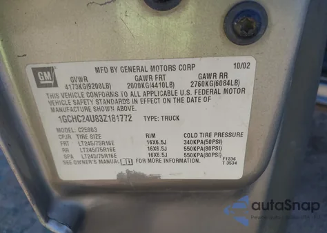 2003 Chevrolet Silverado C2500 Heavy Duty z USA, uszkodzony, nr VIN 1GCHC24U83Z181772